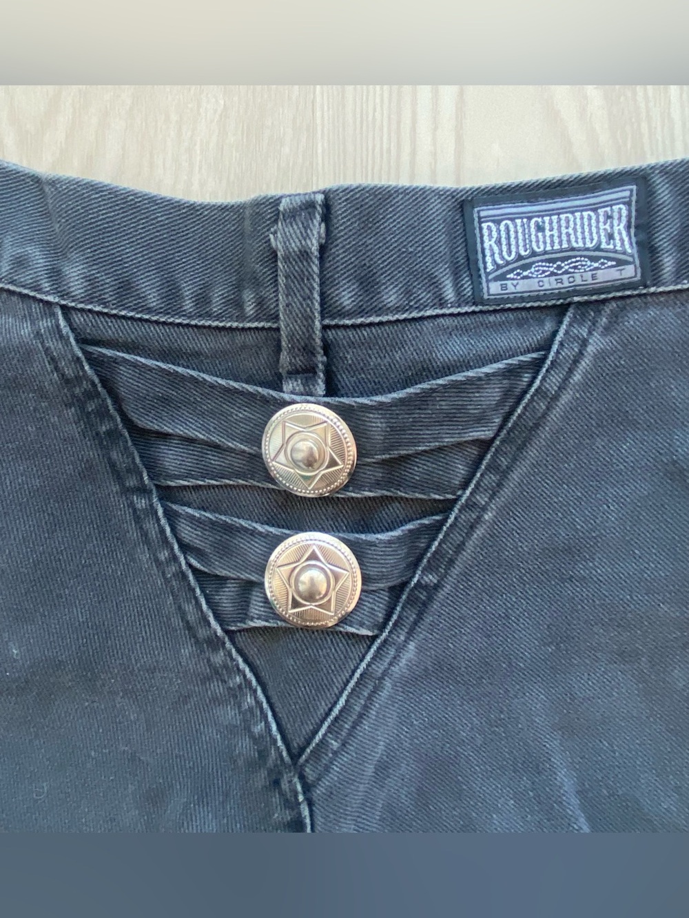 Vintage Roughrider 80’s silver concho detailed black long-legged slender jeans
